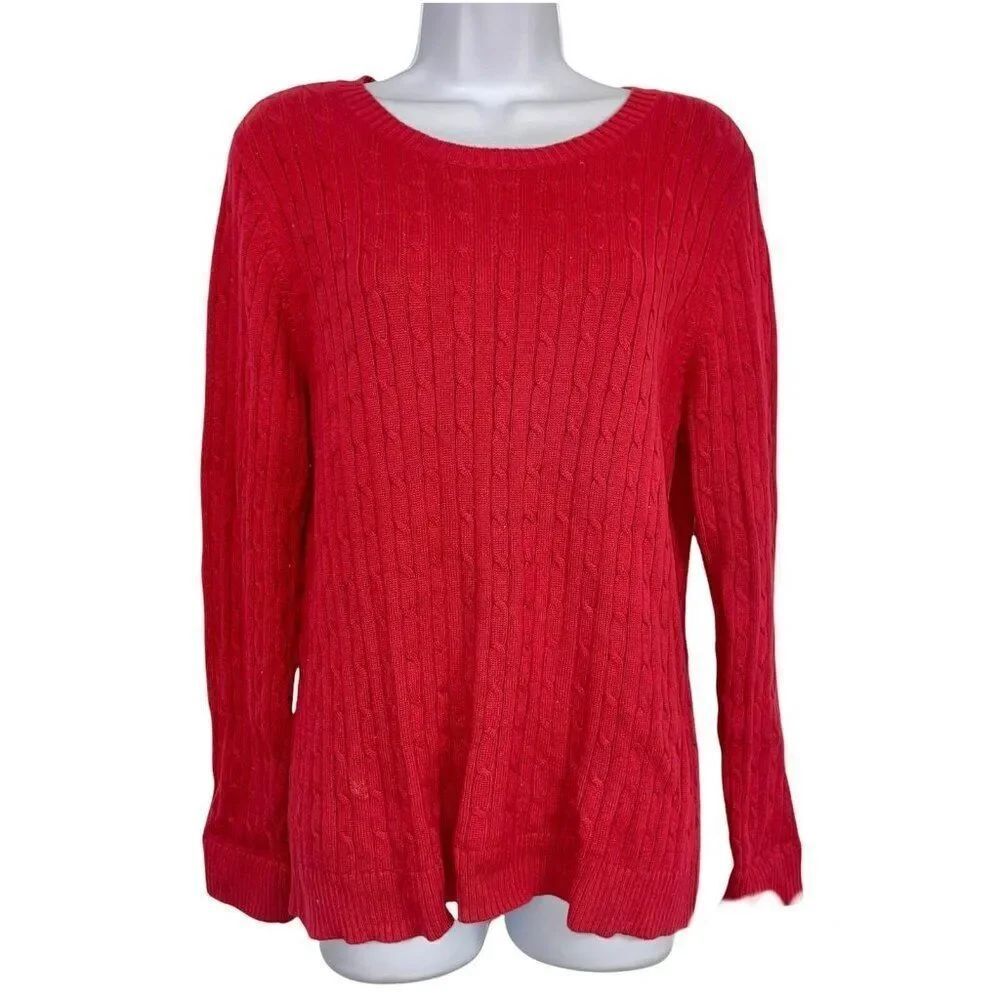 Croft & Barrow Womens M Sweater Red Long Sleeve Cable Knit Casual Pullover